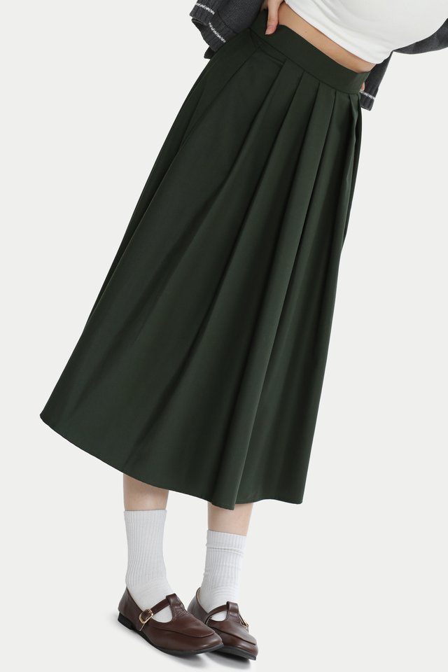RUBY PLEATED MIDI SKIRT IN FOREST