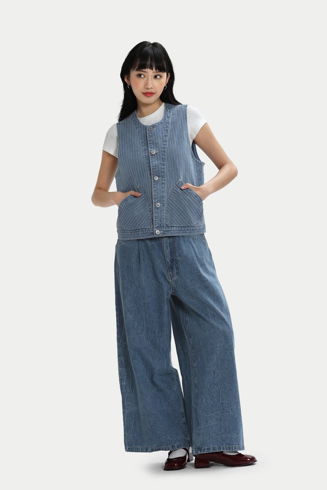 TAKAMI DENIM STRIPE VEST IN LIGHT WASH