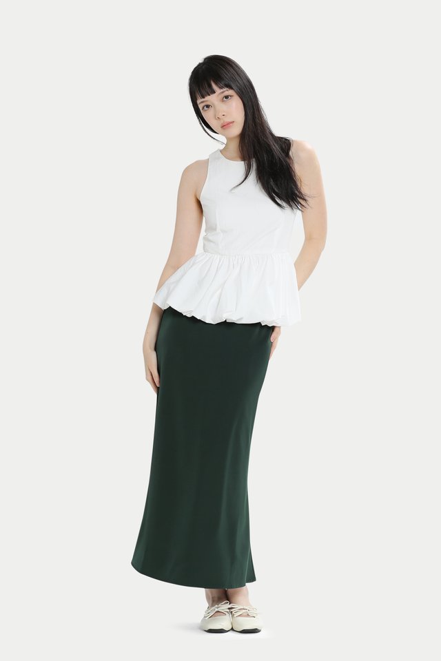 VIOLLEA SATIN MIDI SKIRT IN FOREST
