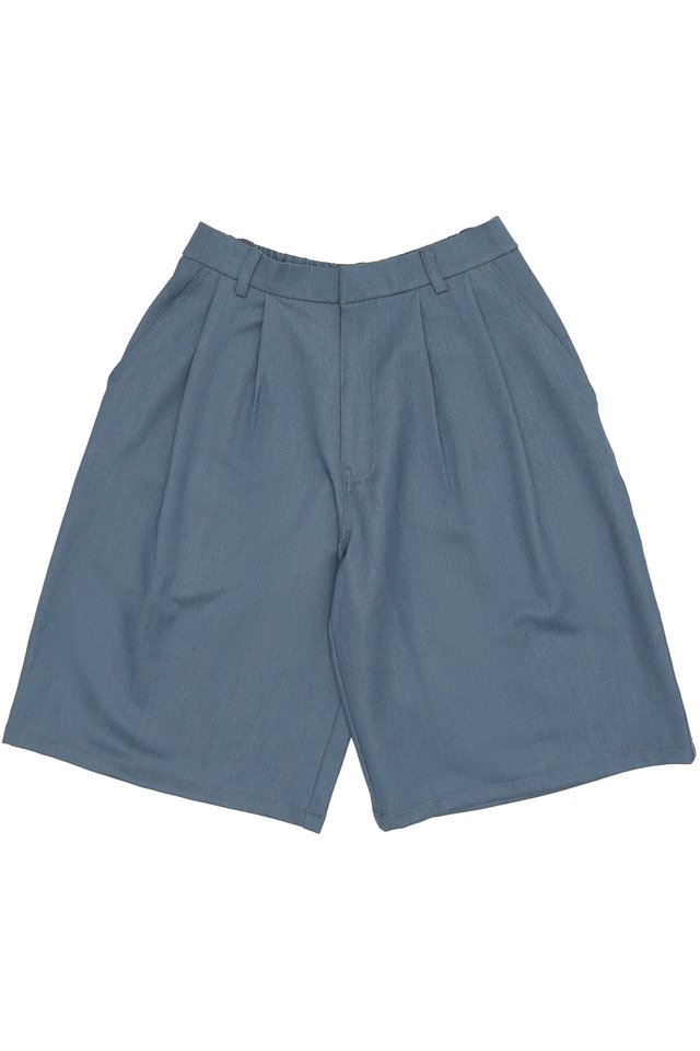 WARREN ELASTIC WAIST PLEATED SHORTS IN MID BLUE