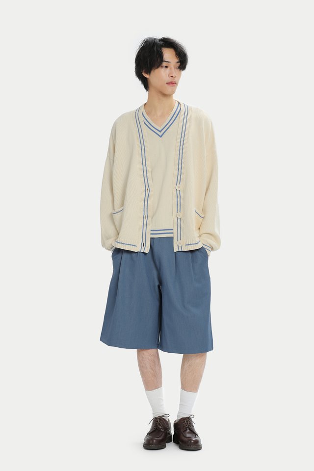 DALTON VARSITY KNIT CARDIGAN IN CREAM