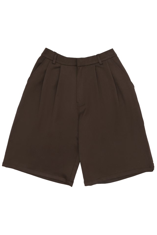 WARREN ELASTIC WAIST PLEATED SHORTS IN WALNUT