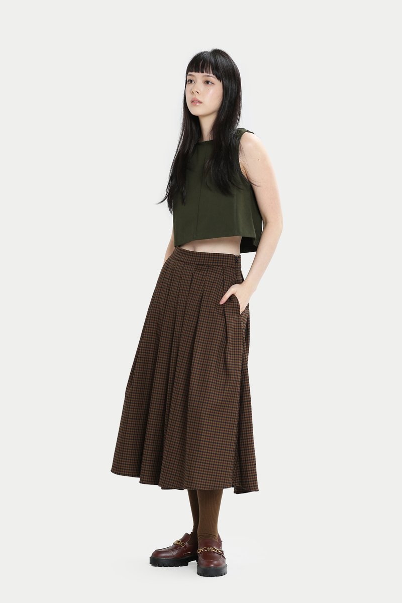RUBY PLEATED MIDI SKIRT IN MULBERRY CHECKS