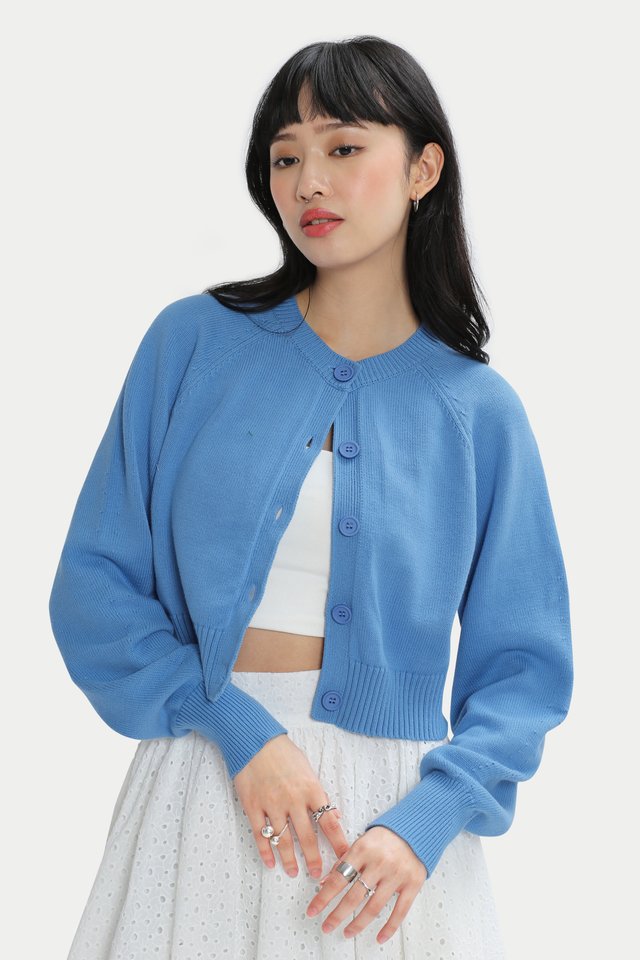 DAHLIA RAGLAN KNIT CARDIGAN IN FRENCH BLUE