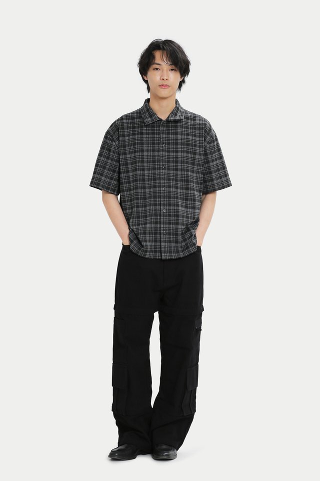 DEWEY CHECKED JERSEY SHIRT IN CHARCOAL