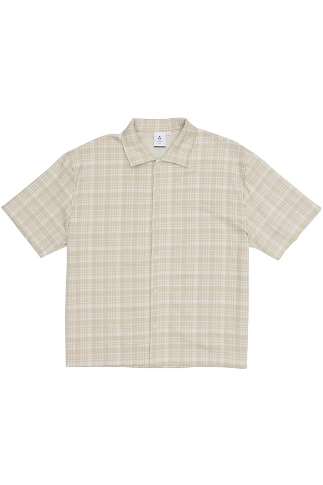 DEWEY CHECKED JERSEY SHIRT IN CREAM