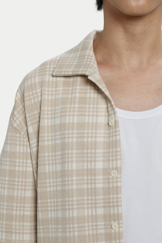 DEWEY CHECKED JERSEY SHIRT IN CREAM