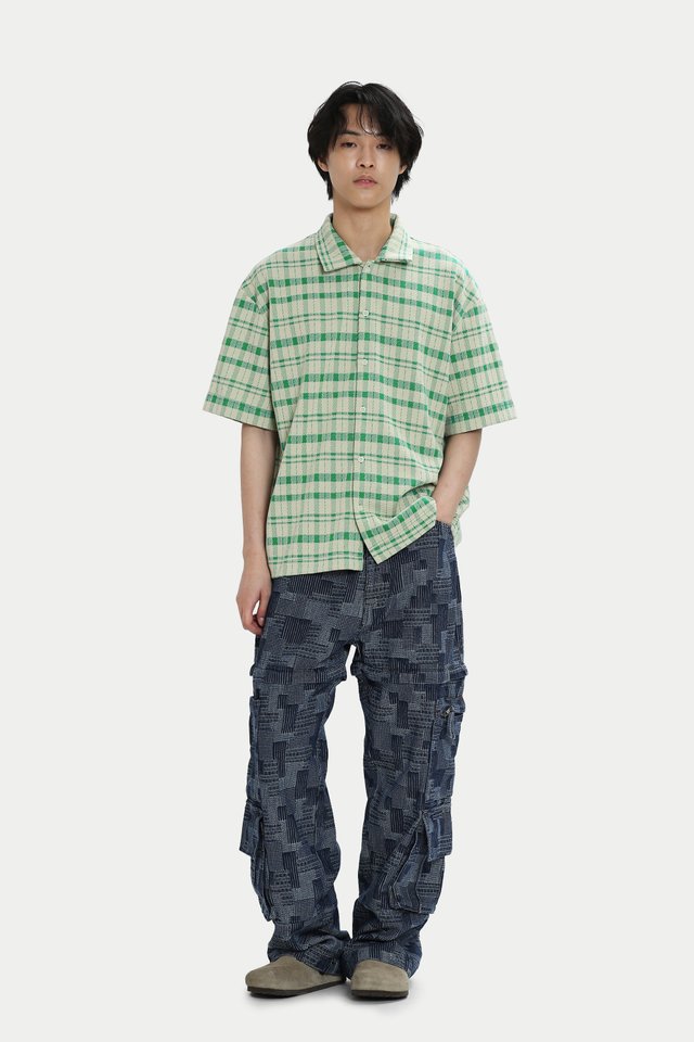 DEWEY CHECKED JERSEY SHIRT IN GREEN