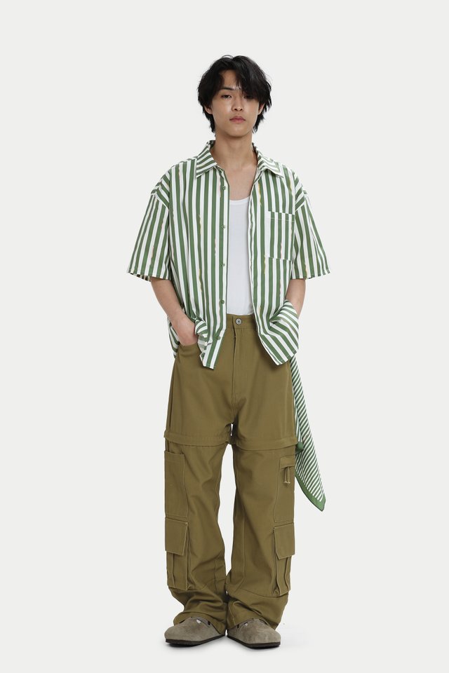 DUNCAN "SSSTRIPED" BOXY-FIT SHIRT IN FERN