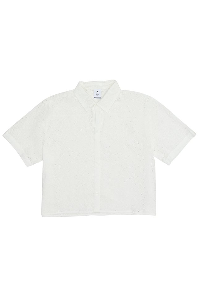 EMERY CROPPED BRODERIE SHIRT IN WHITE