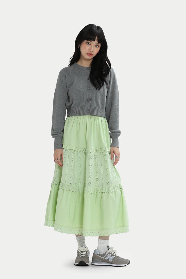 EULA BRODERIE TIER SKIRT IN TEA GREEN