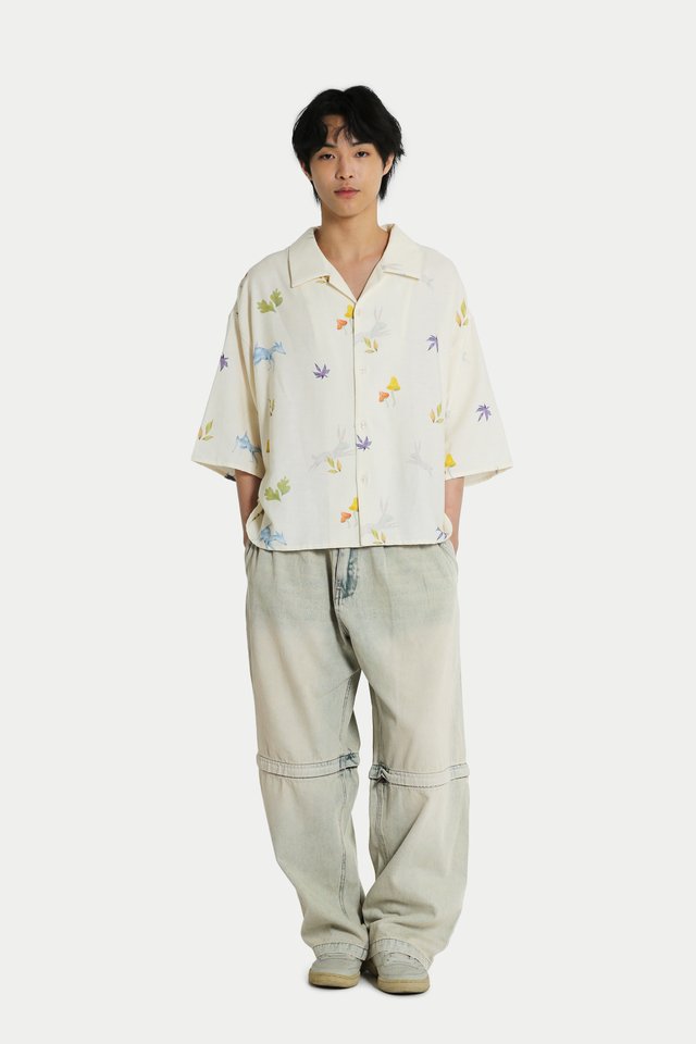 JACOB "WILD WOODS" CAMP COLLAR SHIRT IN CREAM
