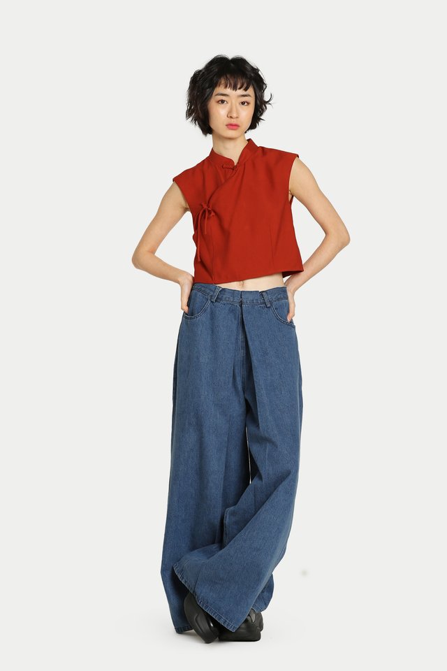 JADE CHEONGSAM CROP TOP IN TANGERINE