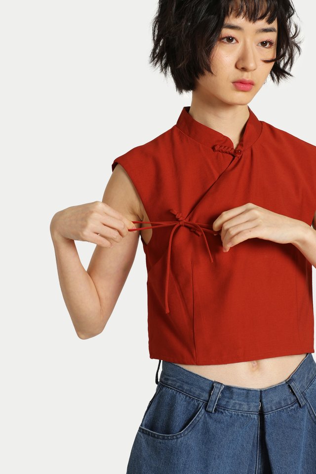 JADE CHEONGSAM CROP TOP IN TANGERINE