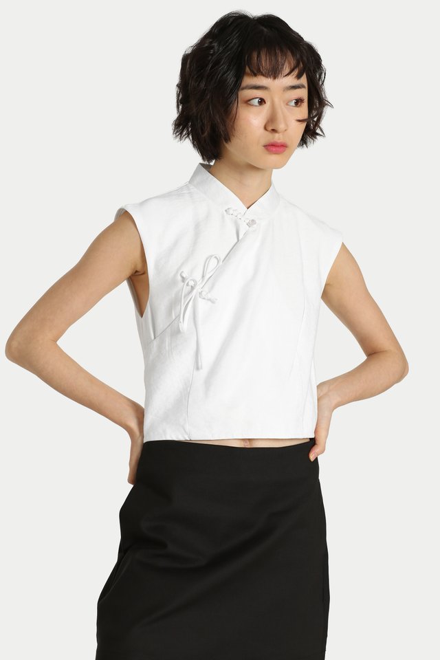 JADE CHEONGSAM CROP TOP IN WHITE