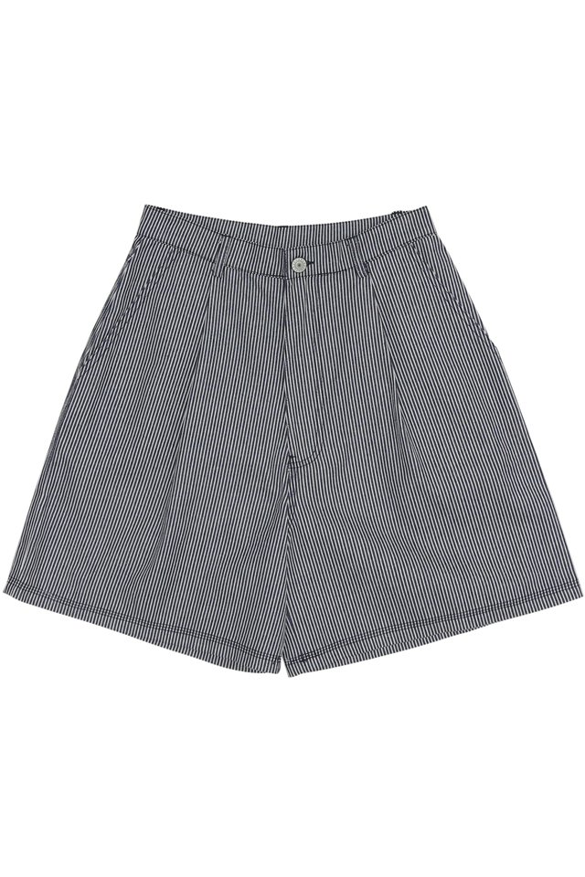KITT PLEATED HICKORY STRIPED SHORTS IN NAVY