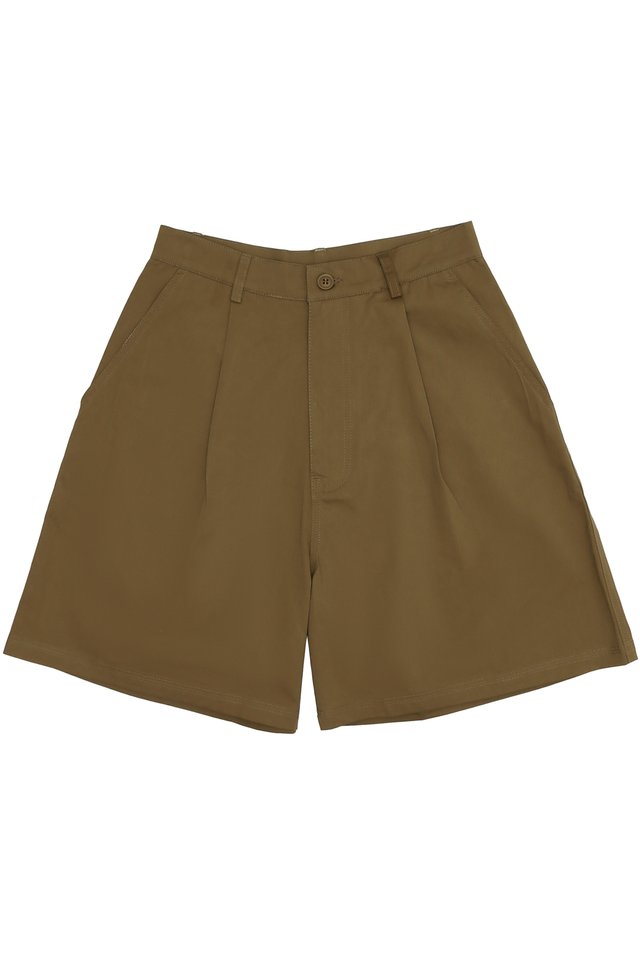 KITT PLEATED TWILL SHORTS IN MOCHA