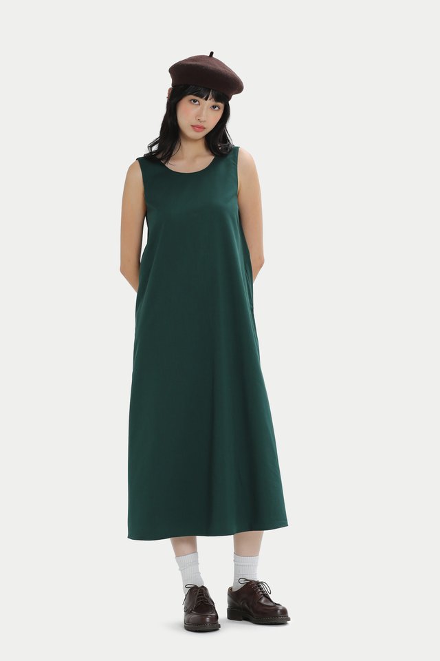 MADISON SCOOP BACK MIDI DRESS IN FOREST