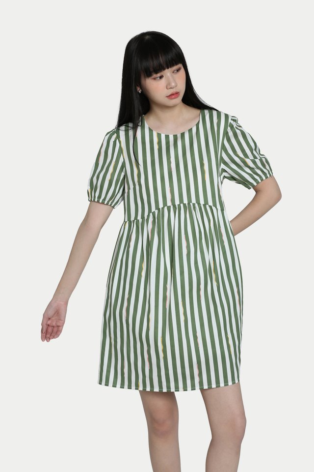 MAXINE "SSSTRIPED" BABYDOLL DRESS IN FERN