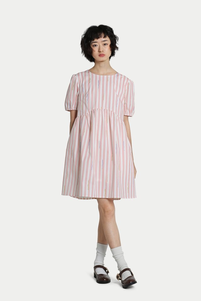 MAXINE "SSSTRIPED" BABYDOLL DRESS IN PINK