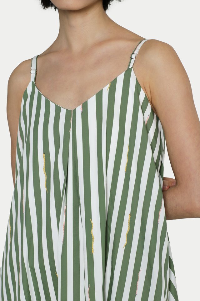 PALOMA "SSSTRIPED" FLARE DRESS IN FERN