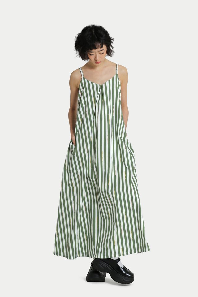 PALOMA "SSSTRIPED" FLARE DRESS IN FERN