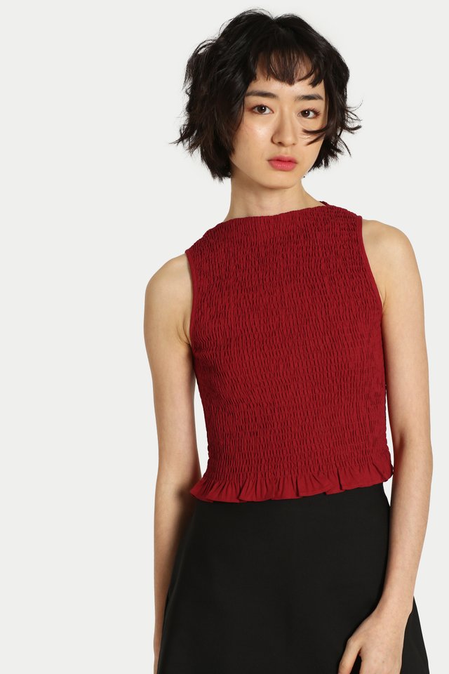 SOFIE SMOCKED TANK TOP IN POPPY RED