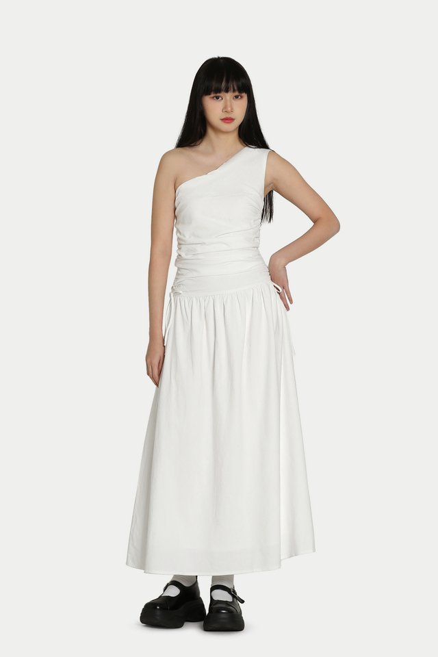 LYAN RUCHED TOGA MAXI DRESS IN WHITE