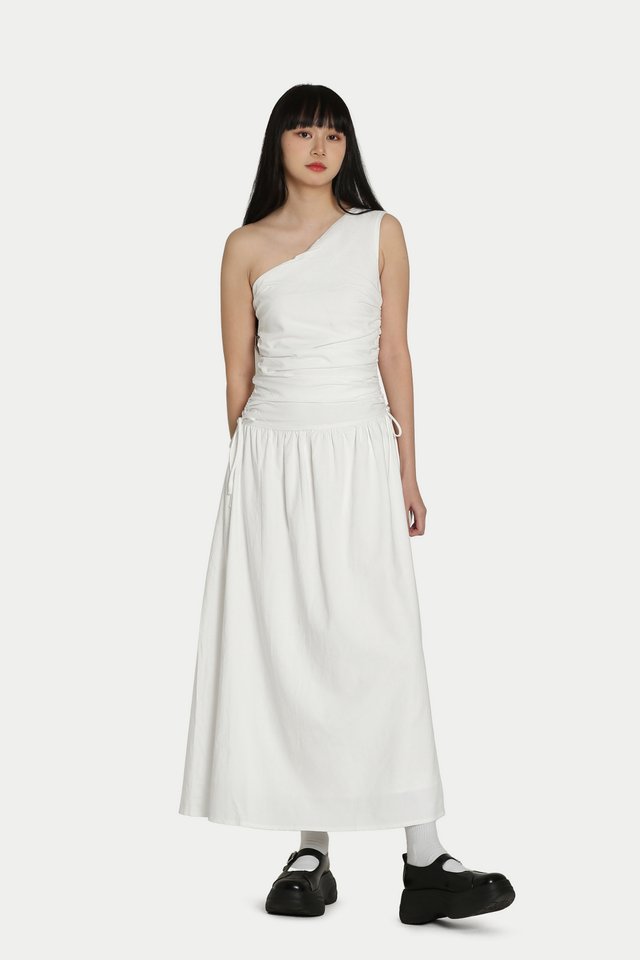 LYAN RUCHED TOGA MAXI DRESS IN WHITE