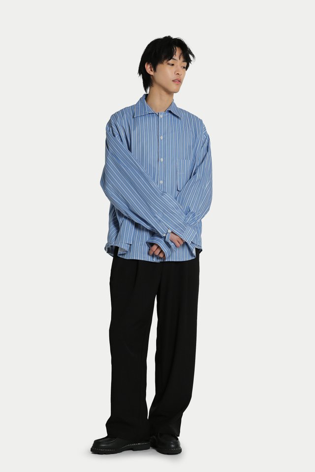 ALTON STRIPED OVERSIZED POCKET SHIRT IN BLUE