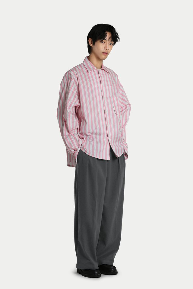 ALTON STRIPED OVERSIZED POCKET SHIRT IN PINK