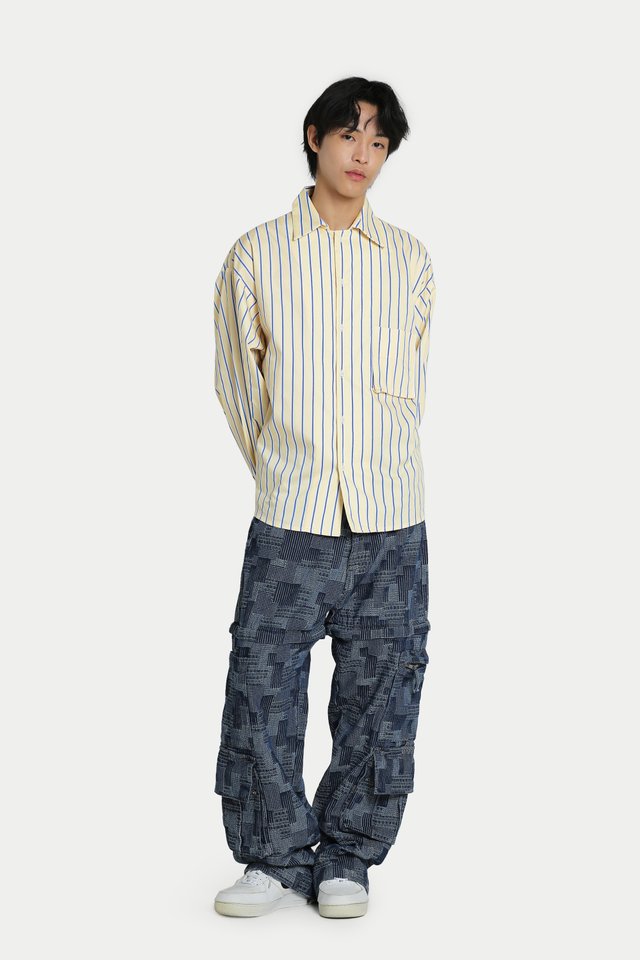 ALTON STRIPED OVERSIZED POCKET SHIRT IN BUTTER