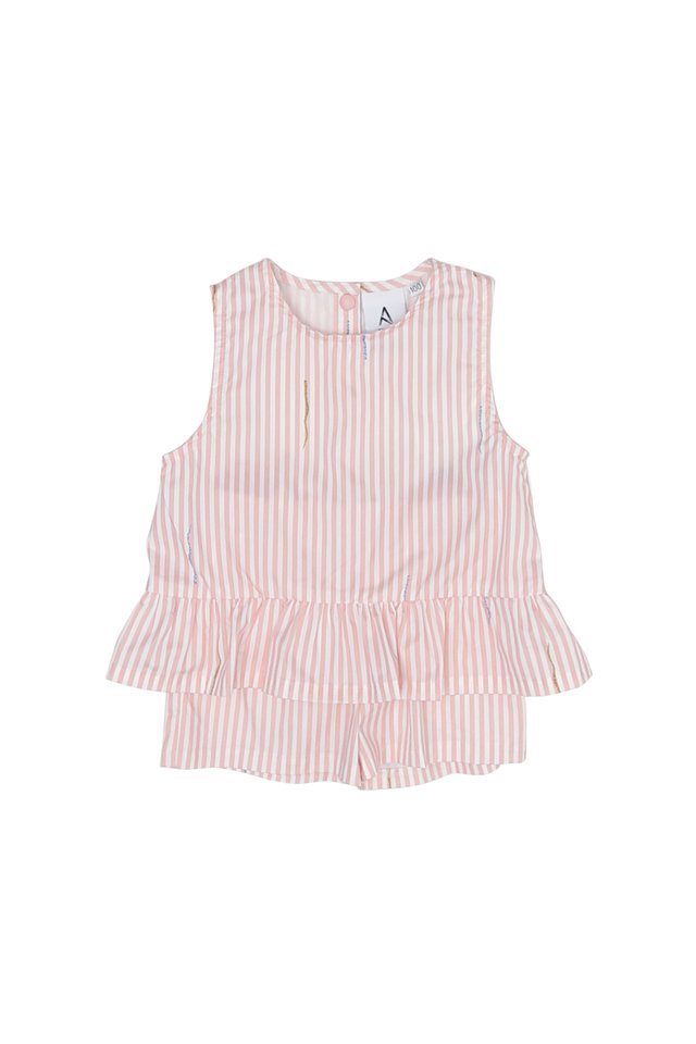 JAMIE "SSSTRIPED" MINI PEPLUM SHORTS SET IN PINK