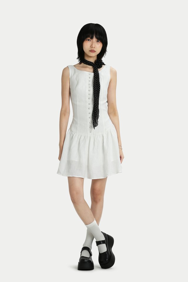 ANA BUTTON ROMPER DRESS IN WHITE