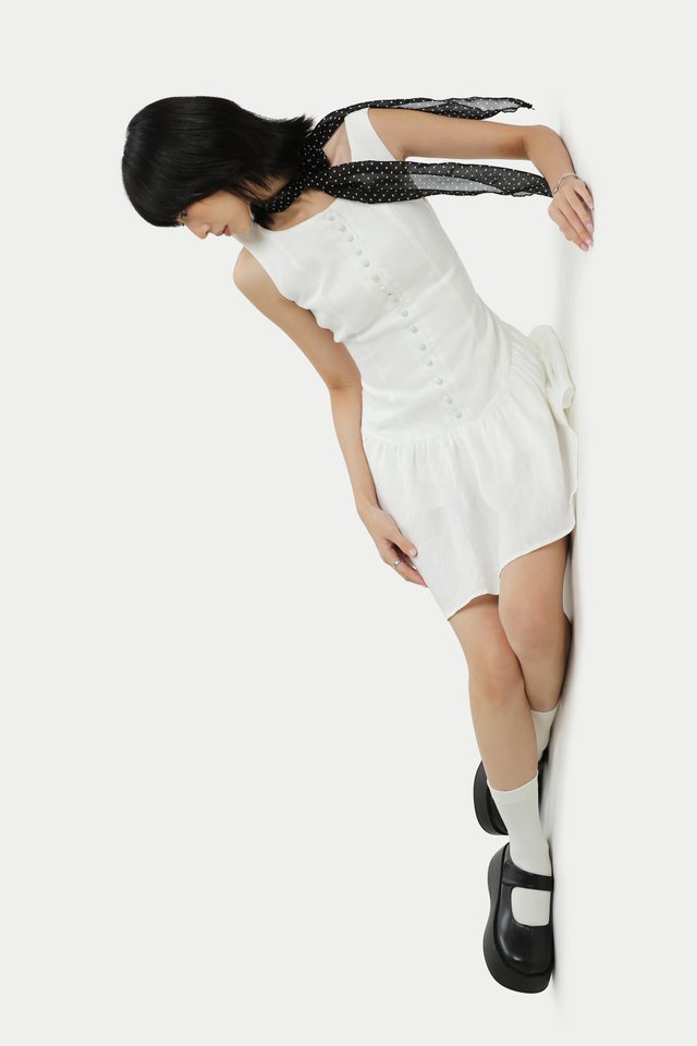 ANA BUTTON ROMPER DRESS IN WHITE