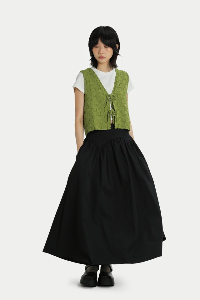 ASTOR CHECKERED KNIT TIE VEST IN MATCHA