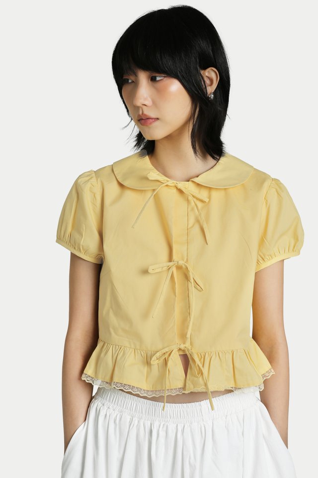 BAILEY LACE-TRIM TIE TOP IN BUTTERCUP