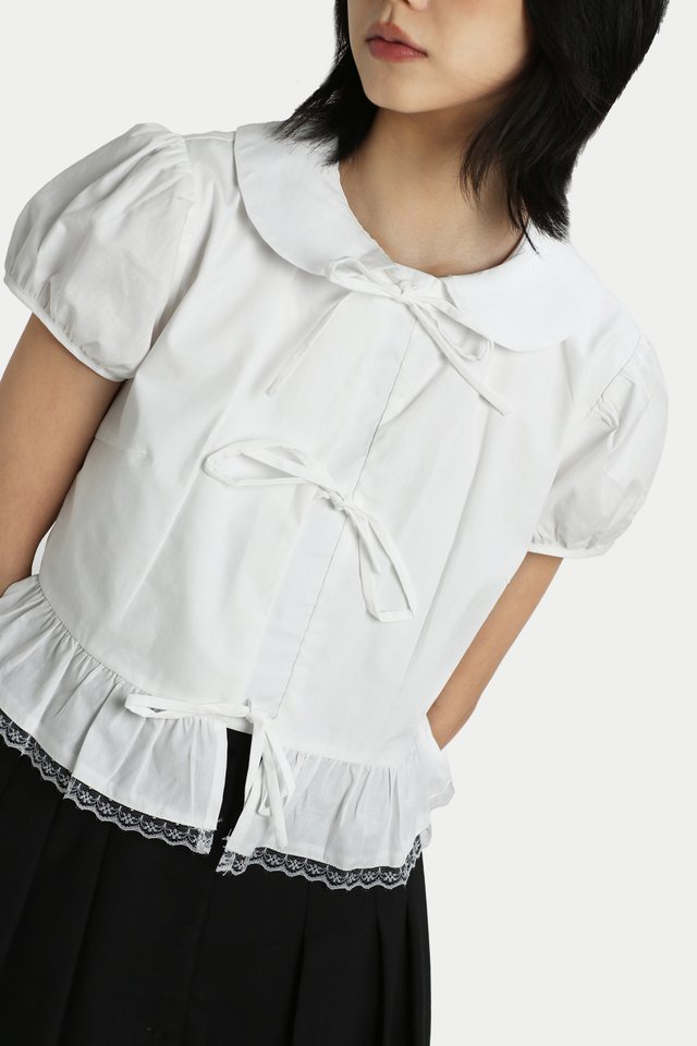 BAILEY LACE-TRIM TIE TOP IN WHITE