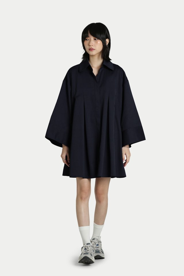BAMBI PLEATED TRENCH DRESS IN MIDNIGHT
