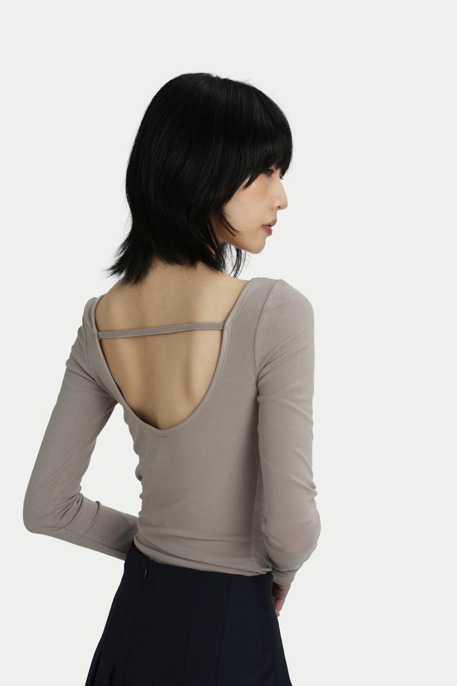 DIONE LONG LINE U-BACK TOP IN ALMOND