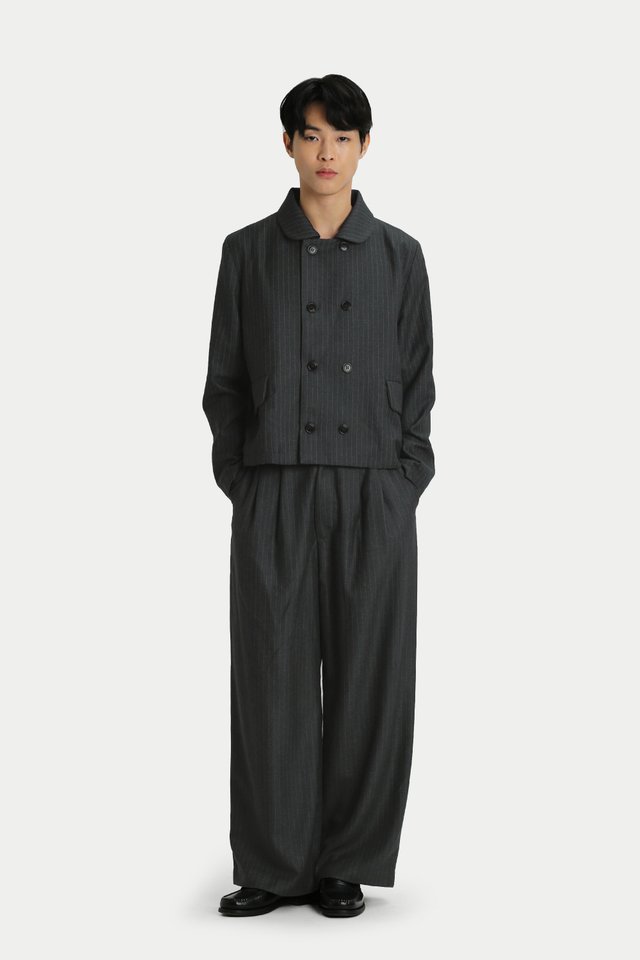 EAMES RELAXED-FIT PINSTRIPED TROUSERS IN CHARCOAL