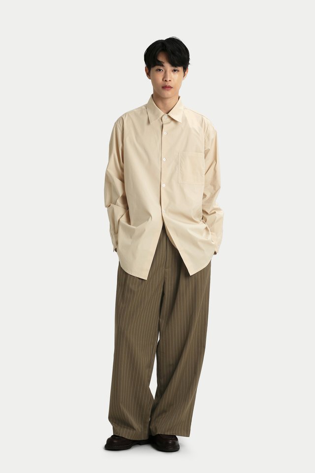 EAMES RELAXED-FIT PINSTRIPED TROUSERS IN MOCHA