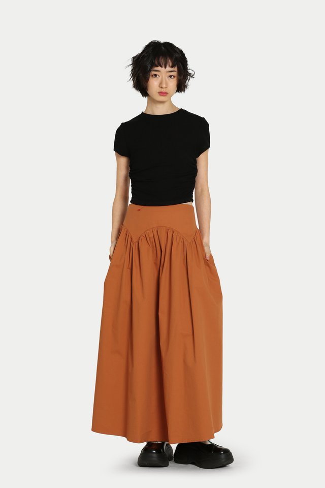 JASMINE YOKE MIDI SKIRT IN GINGER