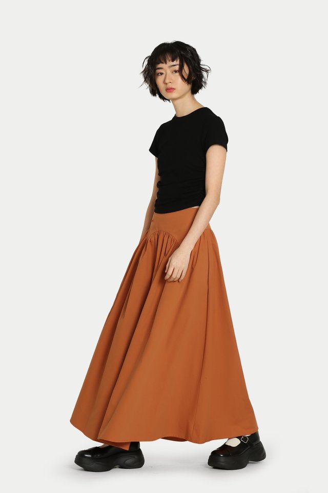 JASMINE YOKE MIDI SKIRT IN GINGER