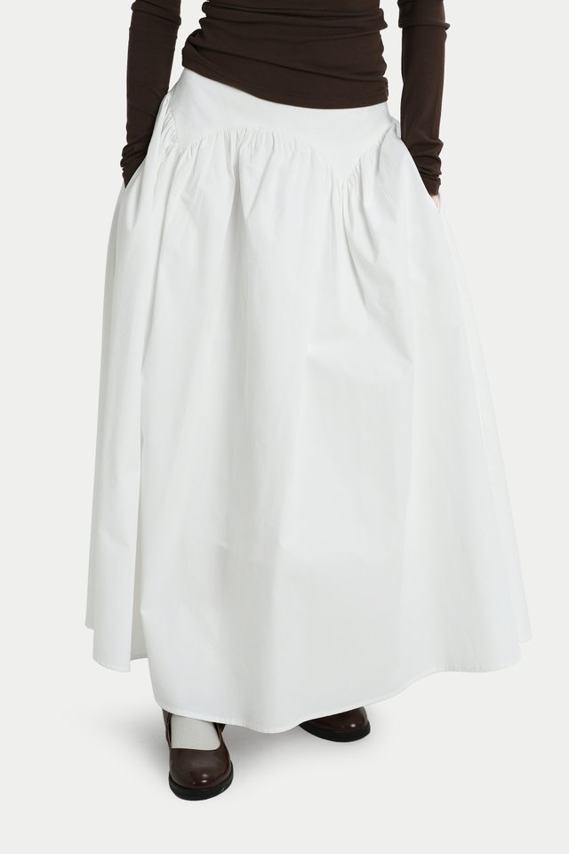 JASMINE YOKE MIDI SKIRT IN WHITE