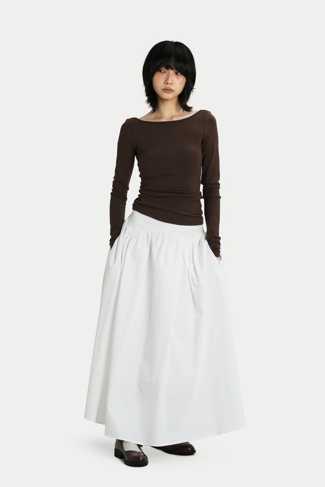 JASMINE YOKE MIDI SKIRT IN WHITE