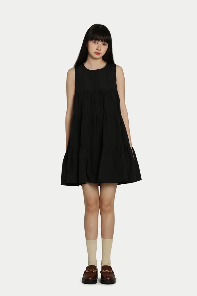 MILEY TIERED MINI DRESS IN BLACK