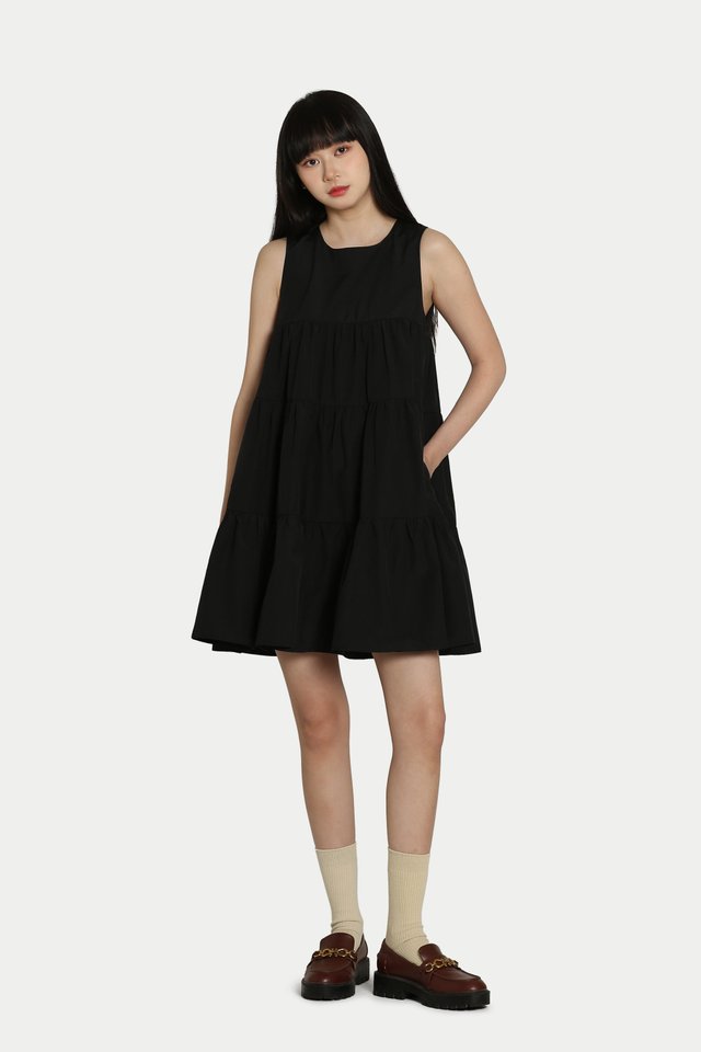 MILEY TIERED MINI DRESS IN BLACK