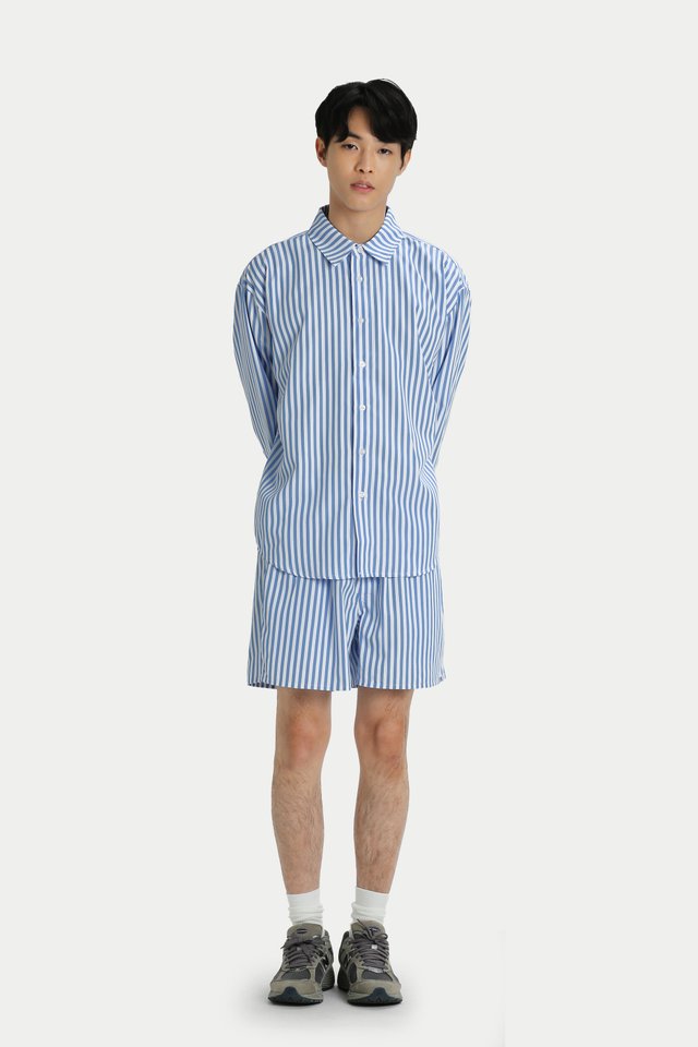 EMILE STRIPED BOXER SHORTS IN MID BLUE