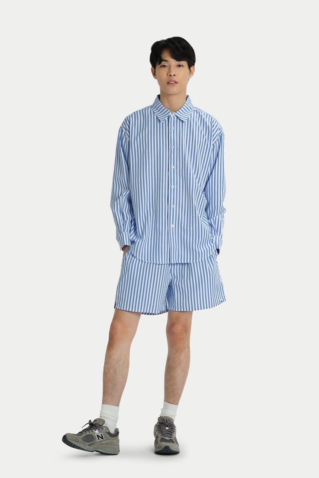 REMY OVERSIZED STRIPED SHIRT IN MID BLUE